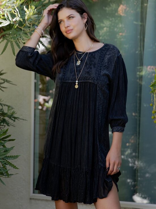 Young Threads Dresses & Skirts - Boho Embroidered Ruffle Hem Babydoll Dress